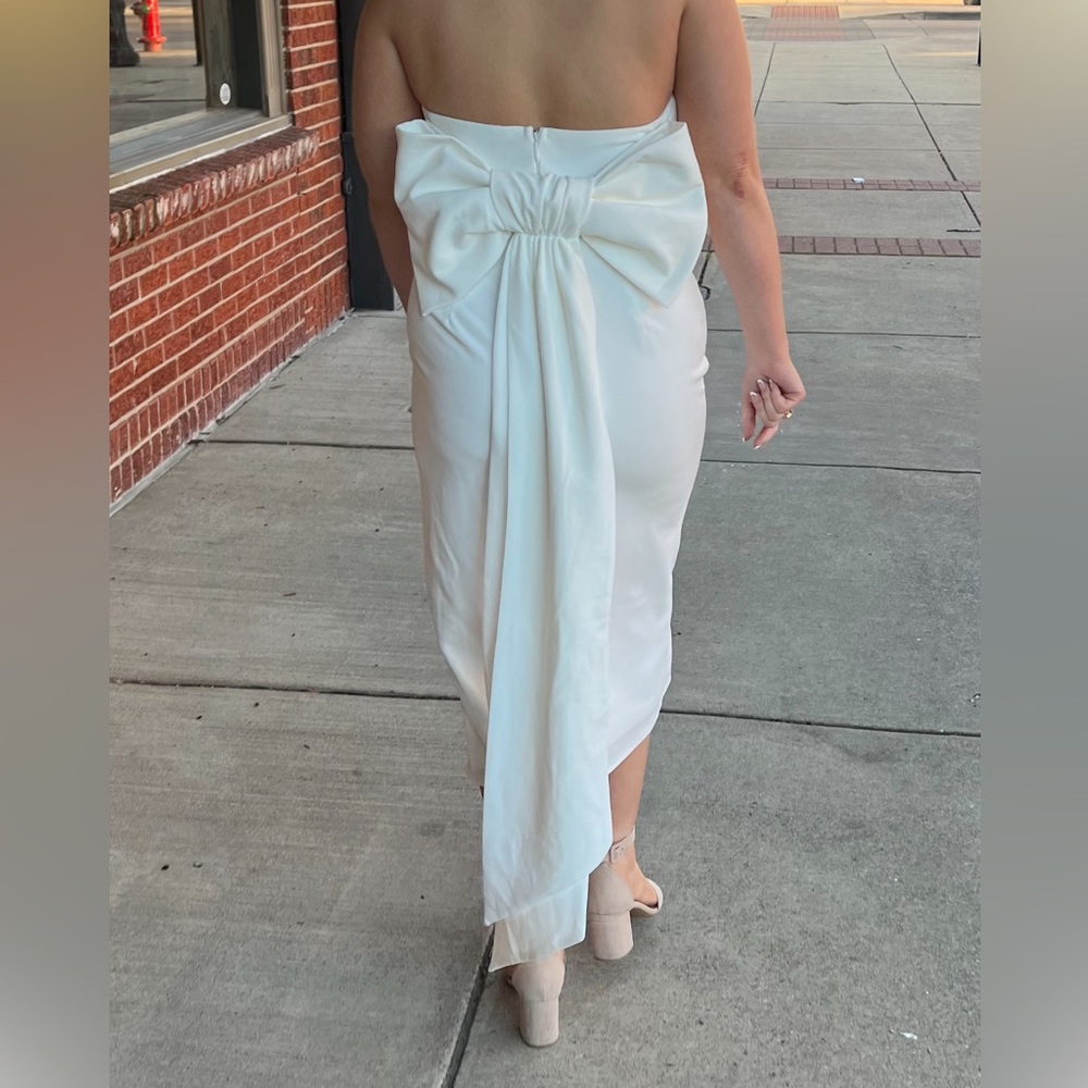 White Bow Rehearsal Dinner Bridal Dress